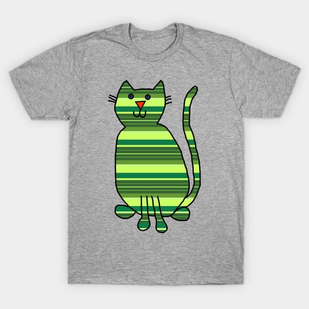 Cat Green Stripes Animals T-Shirt by ellenhenryart